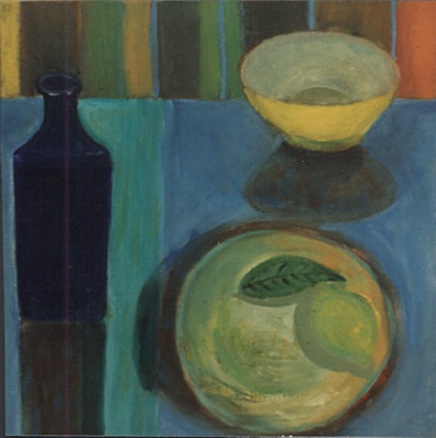  Small Blue Still Life With Bottle